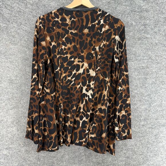 Rafaella Blouse Women S Small Brown Animal Print V-Neck Long Sleeve Pockets - Picture 2 of 6
